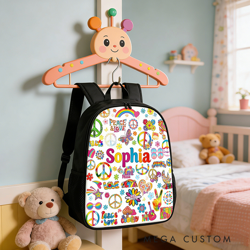 Personalized Hippie Style Backpack Custom Name Gift for Guitar Player and Music Lover