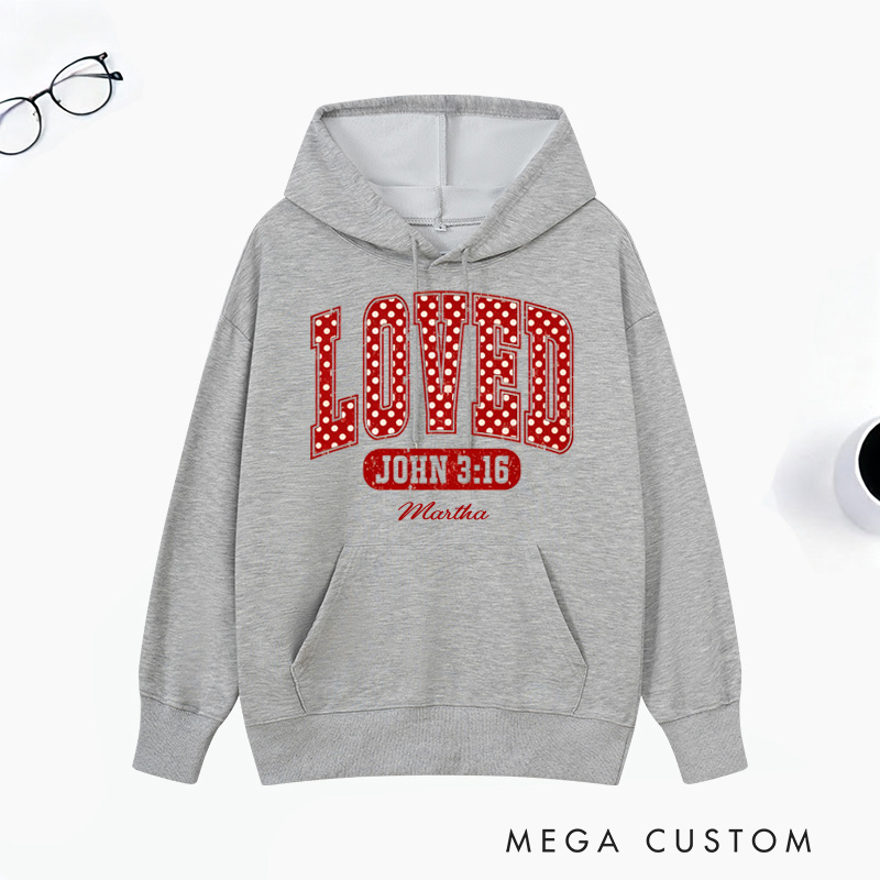 Personalized Loved John 3:16 Bible Verse Polka Dots Classic Hoodies with Name Retro Hoodies Religious Gift Valentines Day Gift for Couple