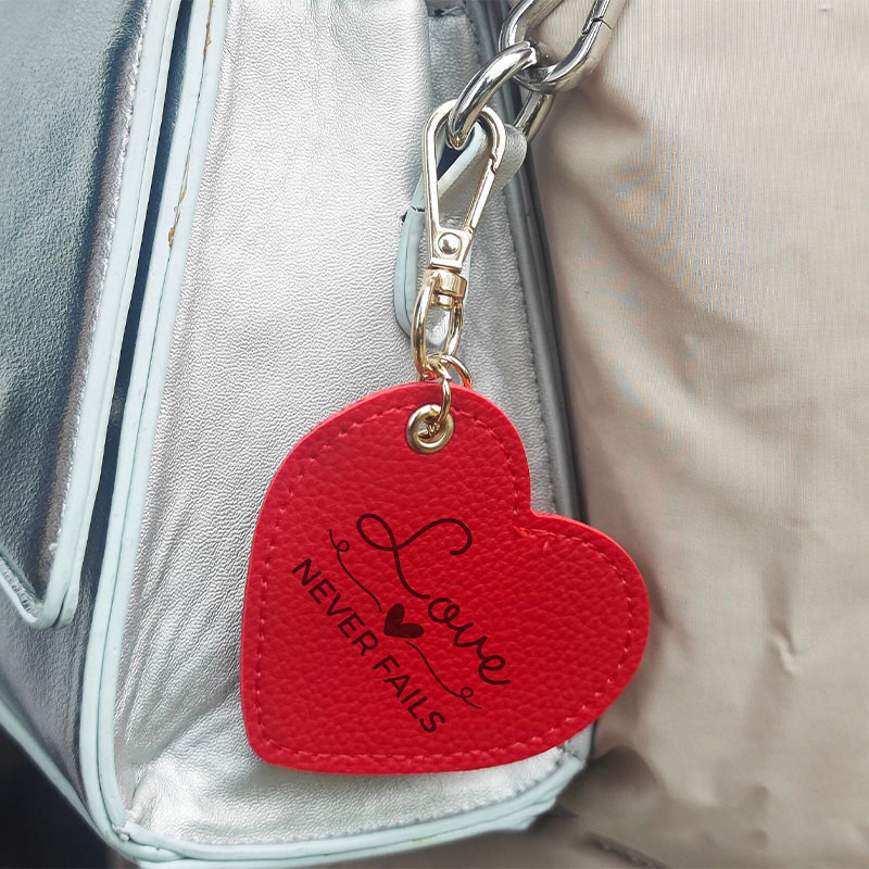 Personalized Bible Quote Heart PU Leather Keychain with Custom Name Religious Gift for Women Christian