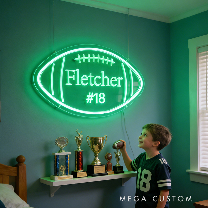 Personalized Football Neon Sign with Custom Name and Jersey Number for Football Fans