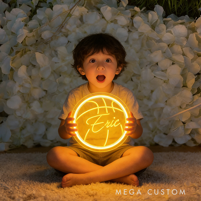 Personalized Neon Sign with Basketball Shape and Customizable Name for Basketball Fans
