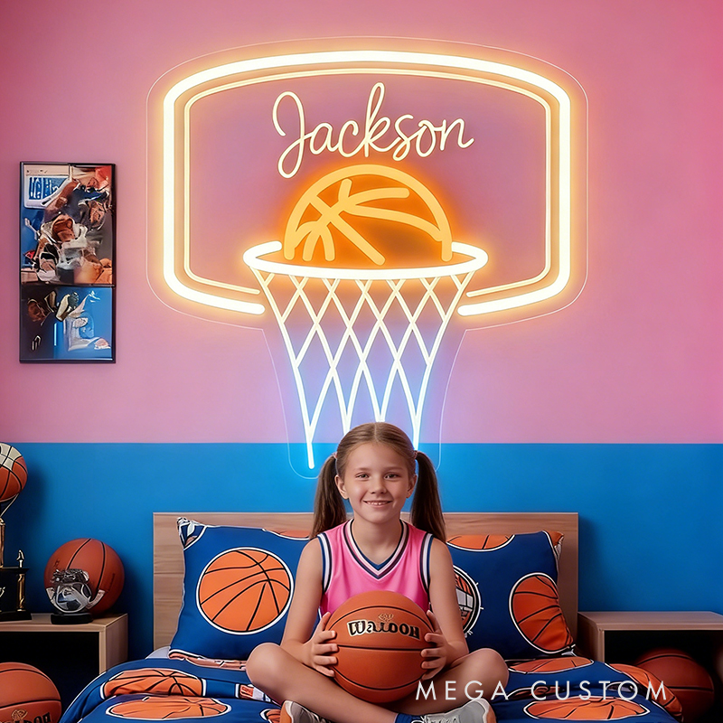 Personalized LED Basketball Hoop Neon Sign with Custom Name Design for Kids and Players