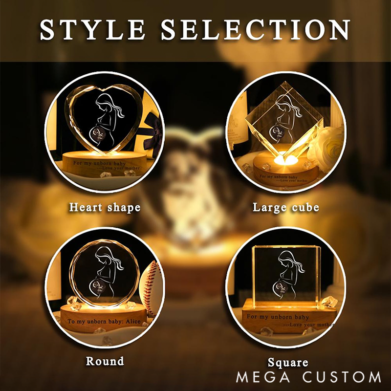 Personalized 3D Crystal Baby Metal Ultrasound Photo Custom Crystal Photo Gift Engraved Baby Photo Crystal Night Light