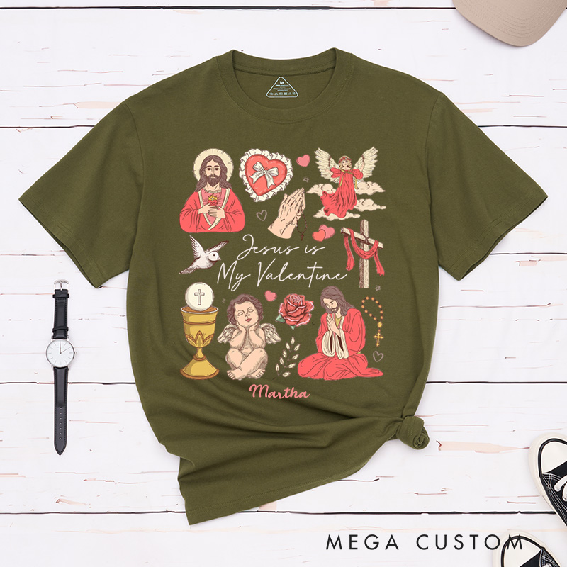 Personalized Jesus is my Valentine Classic T-Shirt with Name Faith Shirt Jesus Lover Shirt Religious Gift Valentine's Day Gift for Girls