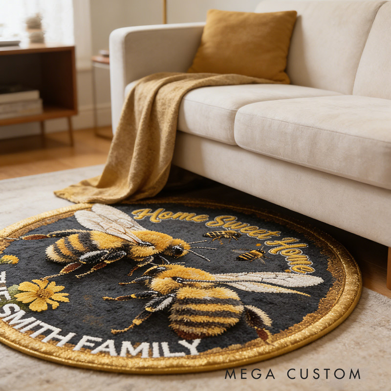 Personalized Home Sweet Home Doormat Custom Bee Round Mat for Family Couple Gift Housewarming Gift