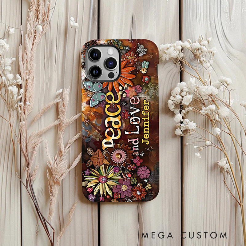 Personalized Name Hippie Accent Phone Case Custom Name Hippie Love and Pesce Theme Case