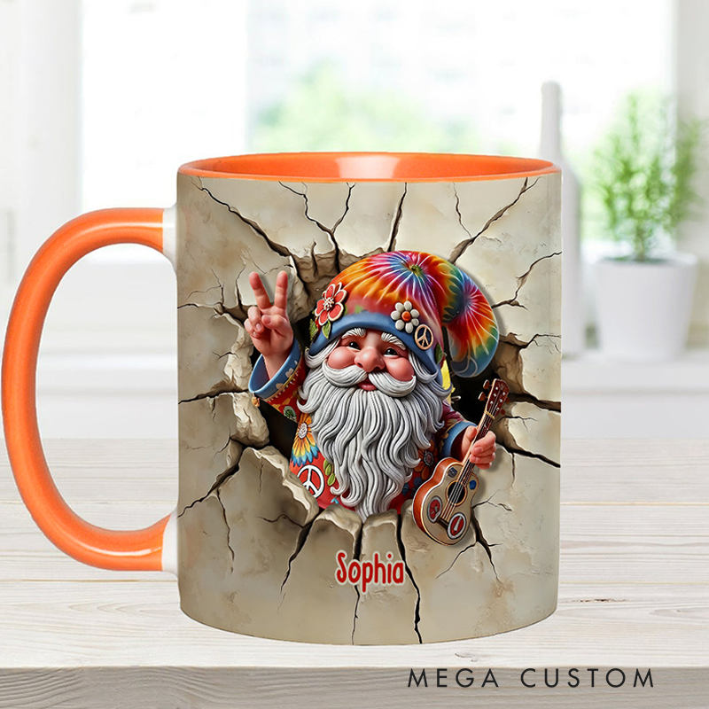 Personalized Hippie Gnome and Guitar Accent Mug and 3D Christmas Gift for Her