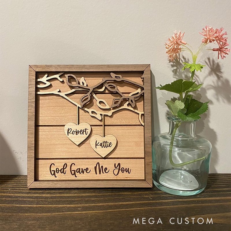 Personalized God Gave Me You 3D Wooden Sign with Custom Couple's Names and Text Home Decor Gift for Couple Valentine's Day Gift Anniversary Gift