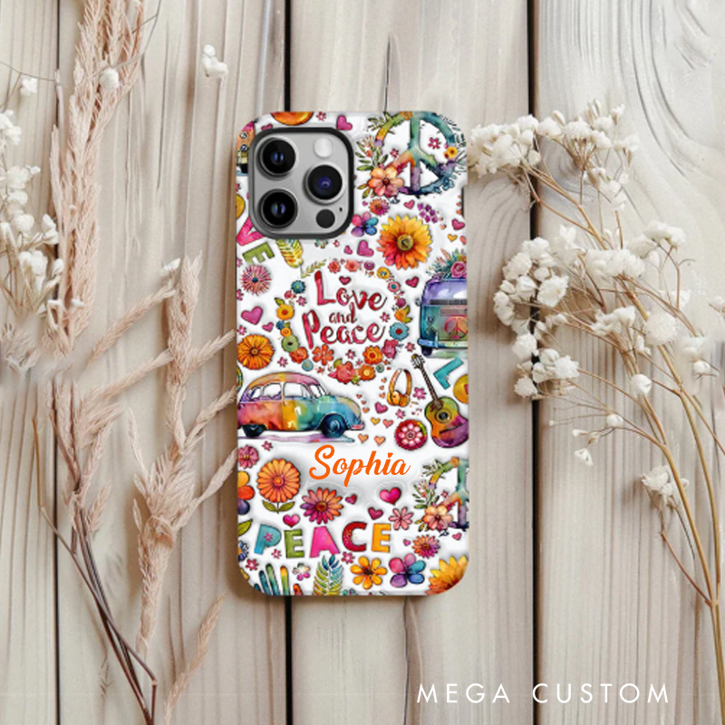 Personalized Name Hippie Accent Phone Case Custom Name Hippie Love and Pesce Theme Case