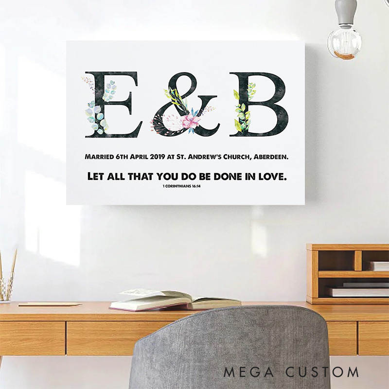 Personalized Let all that you do be Done in Love with Text Frameless Poster with Name Wedding Wall Decor Religious Gift for Couple