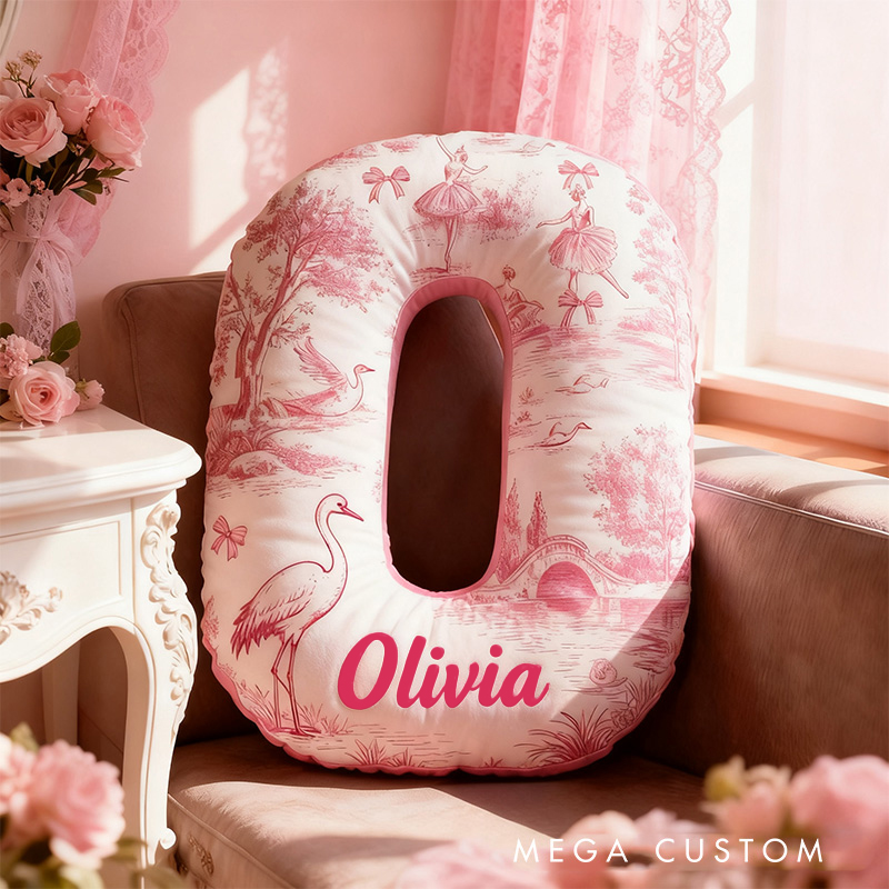 Personalized Graphic 3D Print Toile De Jouy Ballet Alphabet Shaped Pillow for Dance Lovers Initial Pillow Christmas Gift for Kids