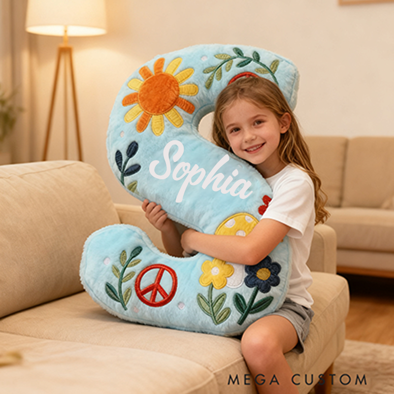 Personalized Colorful 26 Letters Cute Graphic 3D Print Christmas Gift Pillow Beautiful Hippie Letter Custom Hippie Pillow for Kids