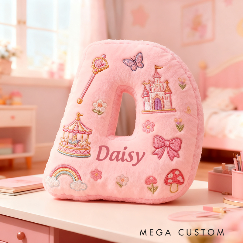 Personalized Fairytale Letter Christmas Gift Pillow and Whimsical Embroidery Graphic 3D Print Pillow for Kids