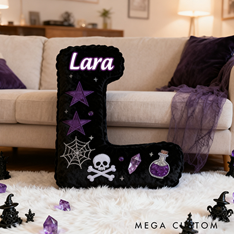 Personalized Witchy Christmas Gift Pillow with Skulls Potions Spiderwebs Stars Moons and Magical Gothic Design Graphic 3D Print Pillow for Kids