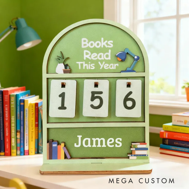 Personalized Books Read This Year Counter Wooden Books Tracker with Name Library Sign for Book Lover Bookish Librarian Reader Christmas Gift