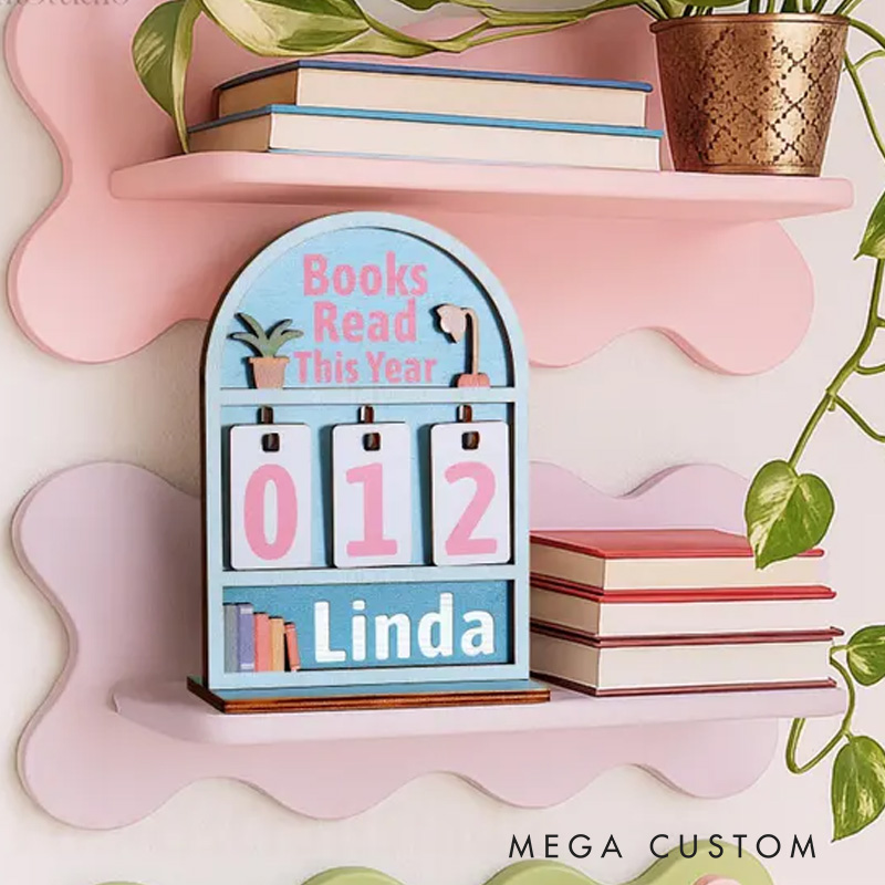 Personalized Books Read This Year Counter Wooden Books Tracker with Name Bookshelf Decor for Book Lover Bookish Librarian Reader Christmas Gift