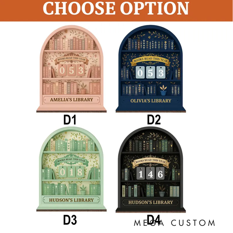 Personalized Books Read This Year Counter Vintage Books Read Tracker with Name Bookshelf Decor for Book Lover Bookish Librarian Reader Christmas Gift