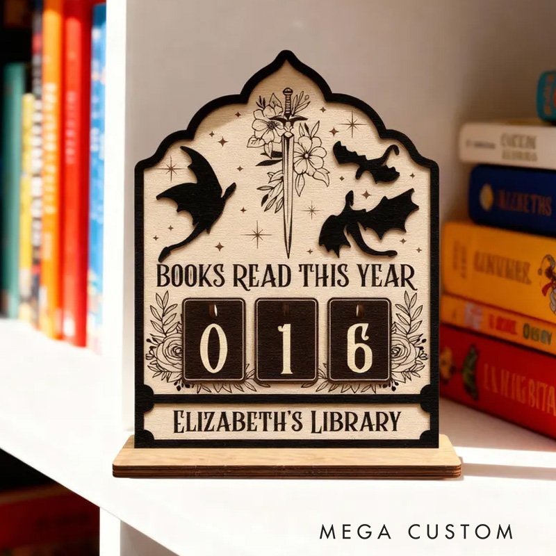Personalized Books Read This Year Counter Vintage Reading Tracker with Name Bookshelf Decor for Book Lover Bookish Librarian Reader Christmas Gift