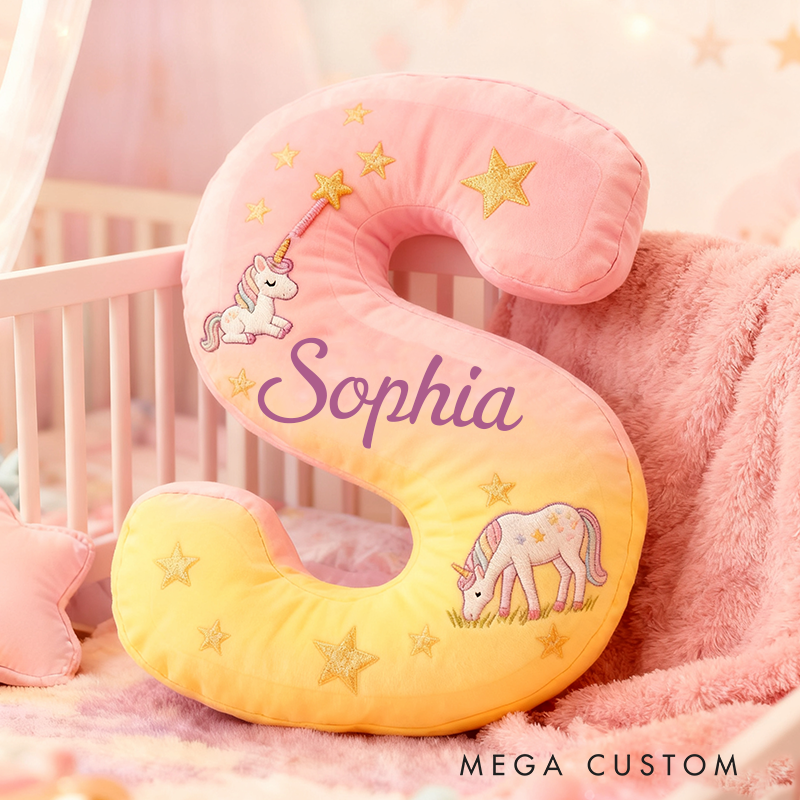 Personalized Colorful 26 Letters Starry Dream Cute Graphic 3D Print Pillow Cute Magic Beautiful Letter Custom Pillow Gift for Kids