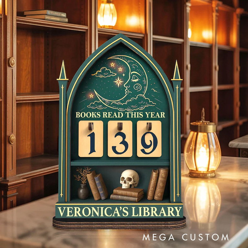 Personalized Books Read This Year Counter Gothic Books Tracker with Name Bookshelf Decor for Book Lover Bookish Librarian Reader Christmas Gift
