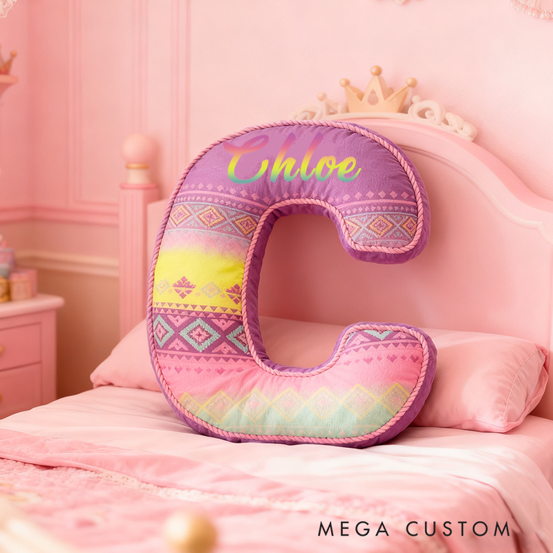 Personalized 26 Letters Pillow with Pastel Colors Geometric Patterns Soft Texture and Whimsical Boho Design  Graphic 3D Print Pillow 
