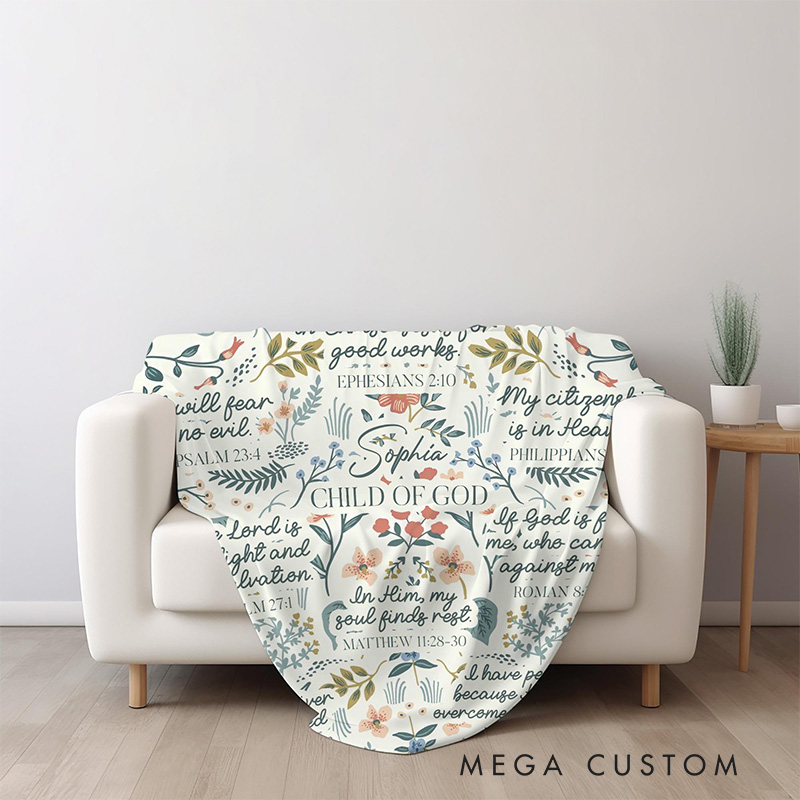 Personalized Child of God Inspiration Soft Throw Blanket with Custom Name Bible Floral Blanket Family Gift Christian Gift Religious Baptism GiftSoft Throw Blanket with Name Yellow White Floral Marian Catholic Plush Blanket Religious Baptism Gift