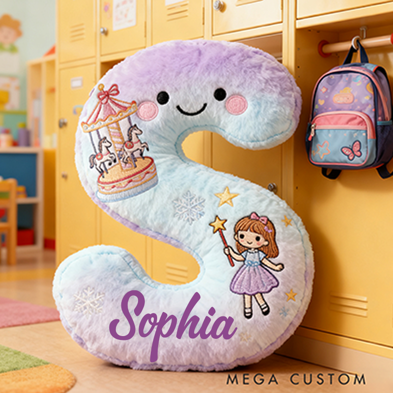 Personalized Whimsical Letter Christmas Gift Pillow and Magical Embroidery Graphic 3D Print Pillow for Kids