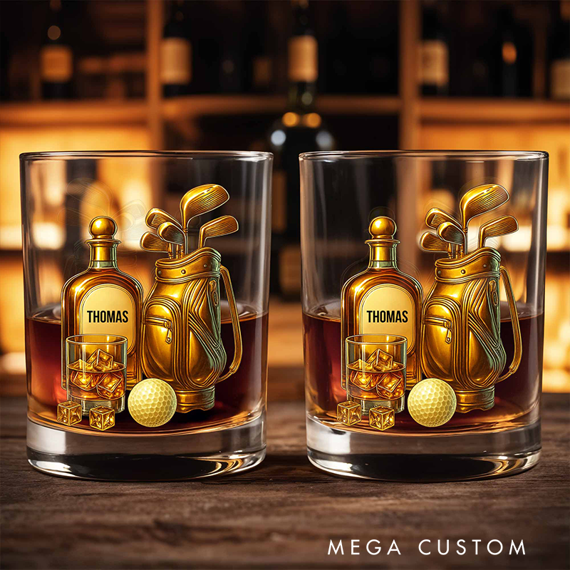 Personalized Golf Whiskey Glass with Custom Name for Enthusiasts