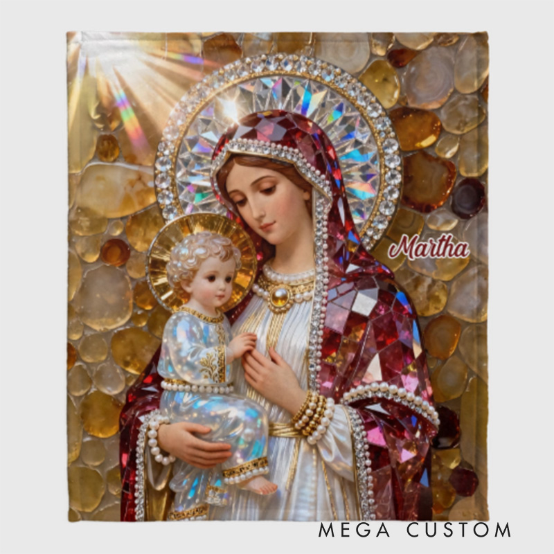 Personalized the Queen of Heaven Soft Throw Christian Blanket with Custom Name Virgin Mary and Baby Jesus Blanket Religious Gift Catholic Gift