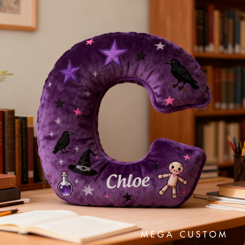 Personalized Purple Letter Pillow with Name Purple Witchy Theme and Mystical Design Graphic 3D Print Pillow