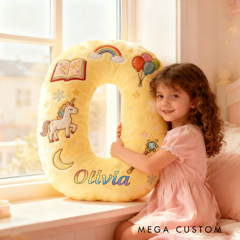 Personalized Cute Letter Pillow with Rainbow Balloons Magic Wand Magic Book for a Colorful Design Graphic 3D Print Pillow Christmas Gift