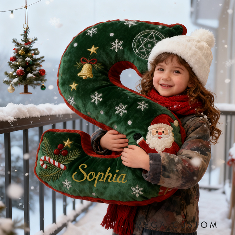 Personalized Letter Christmas Pillow with Name Festive Green and Red Design Custom Name Graphic 3D Print Pillow Christmas Gift