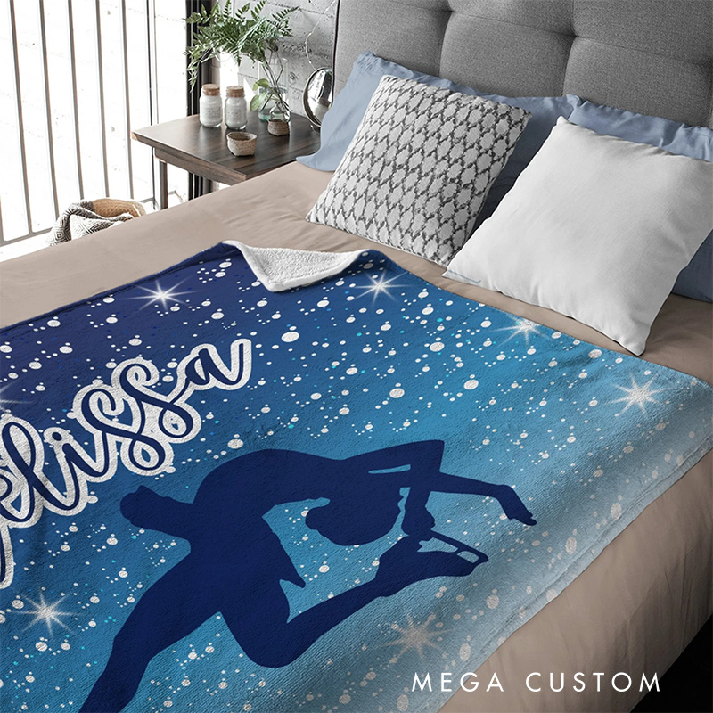 Personalized Skating Girl Silhouette Blanket Flannel Blanket Figure Skater Blanket with Name for Ice Skating Lovers Birthday Gift for Girls