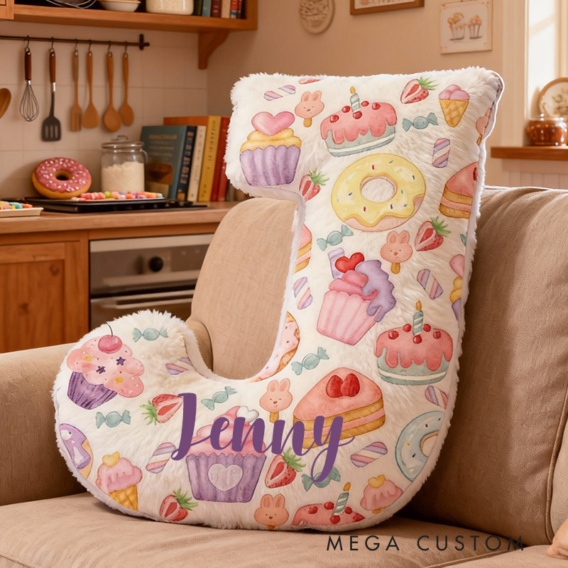 Personalized Cupcake Donut Delight Initial Pillow Graphic 3D Print Pillow with Name for Baking Lovers 