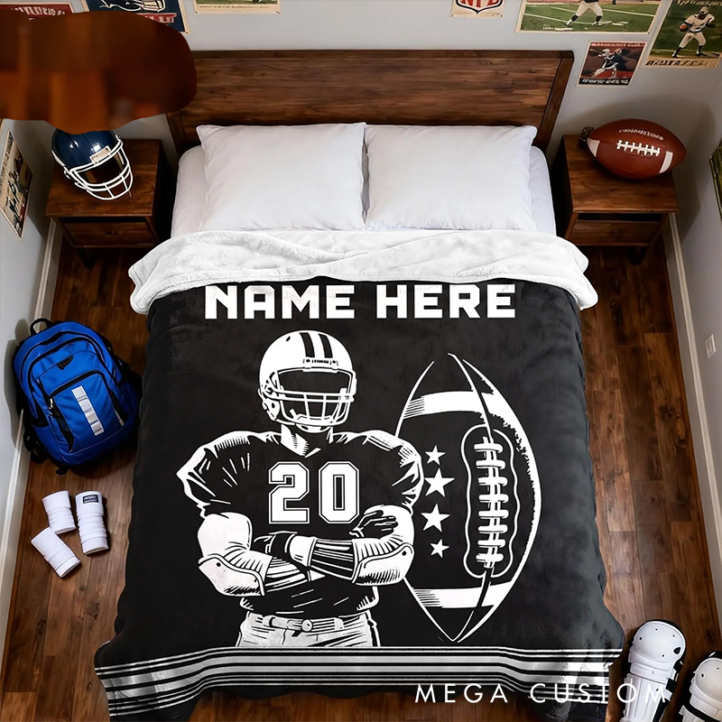 Personalize Your American Football Blanket with Custom Name and Number Design