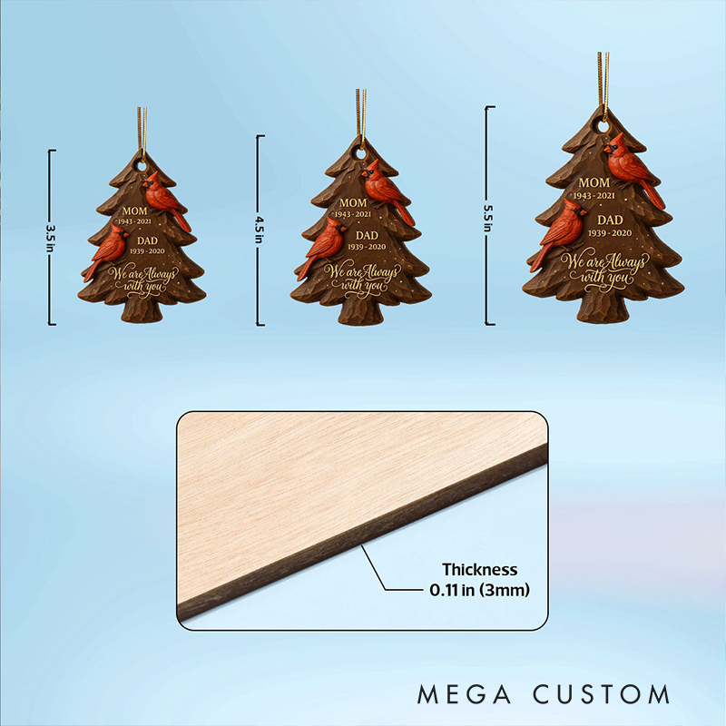 Personalized Wood Ornament 3D Effect Christmas Cardinals Memorial Ornament Remembrance Gift Sympathy Gift