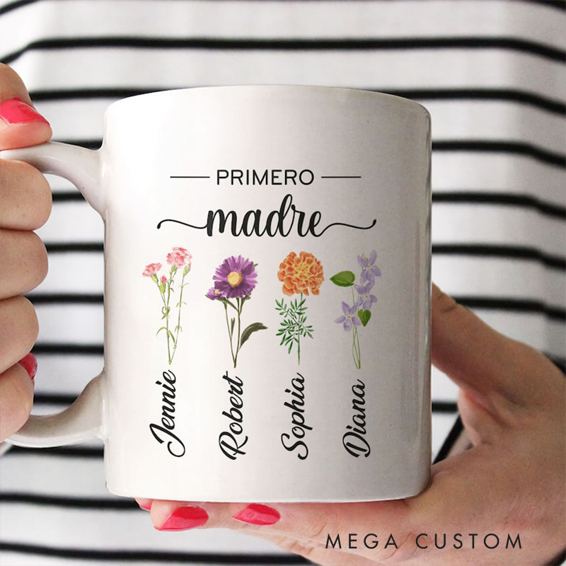 Personalized Birth Flower Mug Custom Names and Message Coffee Cup Perfect Appreciation Gift