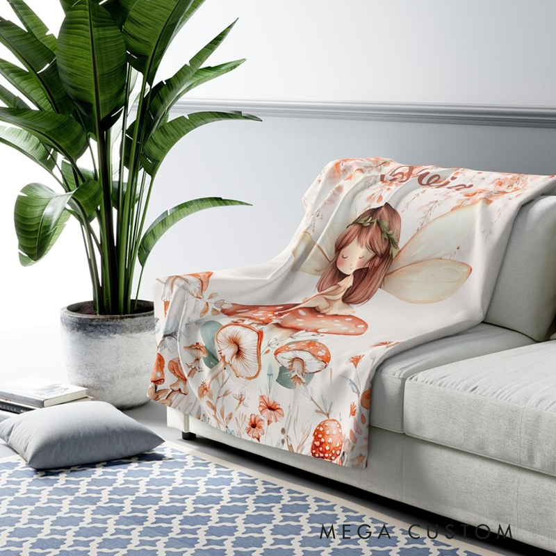 Personalized Fairy Mushroom Blanket Personalized Baby Blanket Princess Kids Custom Name Blanket Magic Girl Room Decor Kids