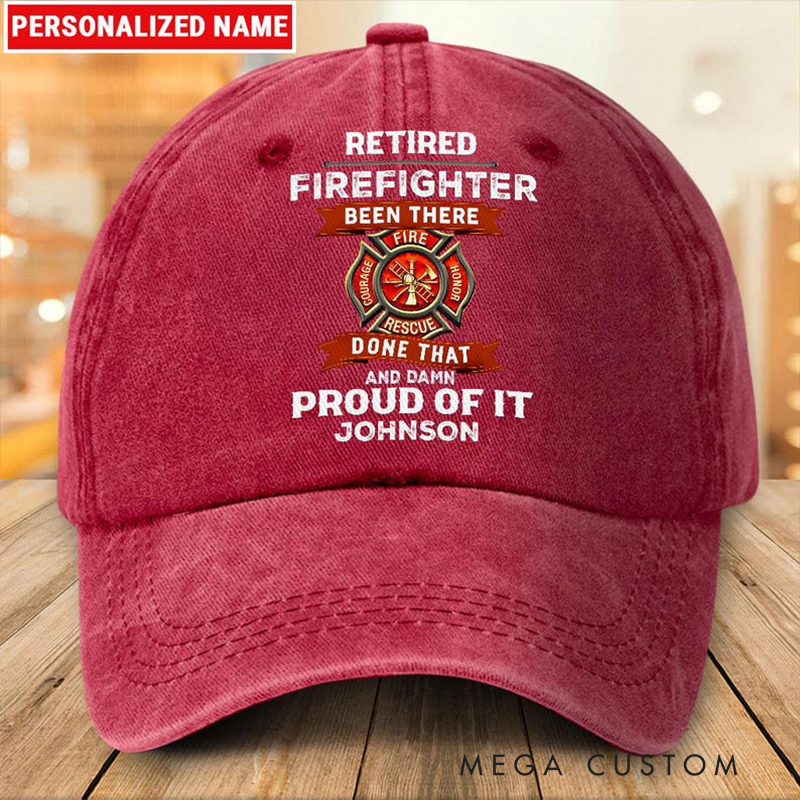 Personalized Retired Firefighter Hat Custom Name Distressed Washed Baseball Cap Gift for Firefighters