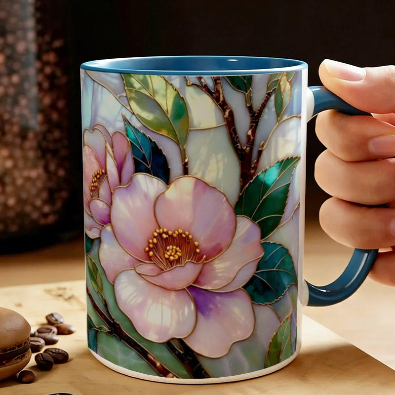 Personalized Stained Glass Style Wildflower Mug Cottage core Floral Ceramic Mug Custom Name for Gardening Lovers