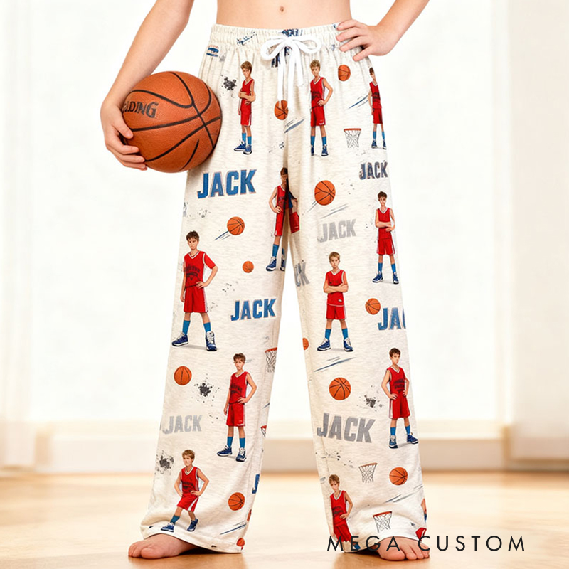 Personalized Basketball Pajama Pants with Photo and Custom Name Design for Basketball Lovers