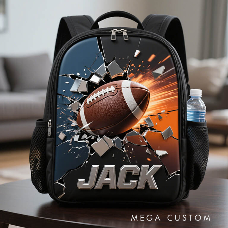 Personalized Football Backpack with Custom Name and Dynamic Design for Football Fans Black to School Gift