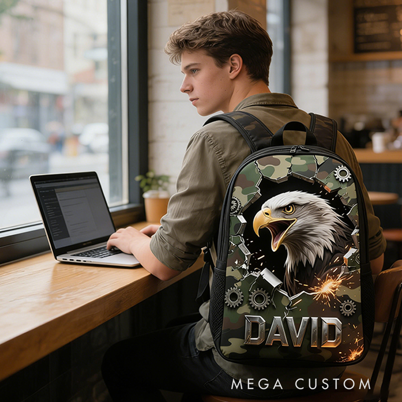Personalized Mascot Backpack with Custom Name and Camo Design for Football and Outdoor Enthusiasts