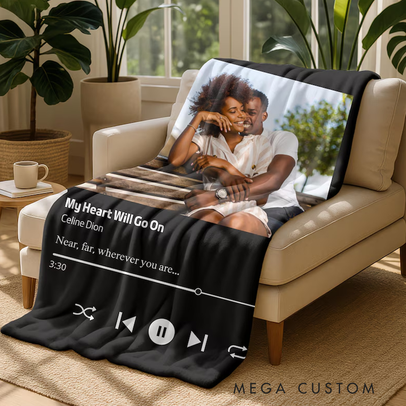 Personalized Love Songs Blanket with Photo Custom Picture and Song Name Blanket Flannel Music Blanket for Couples Album Cover Songs Music Throw