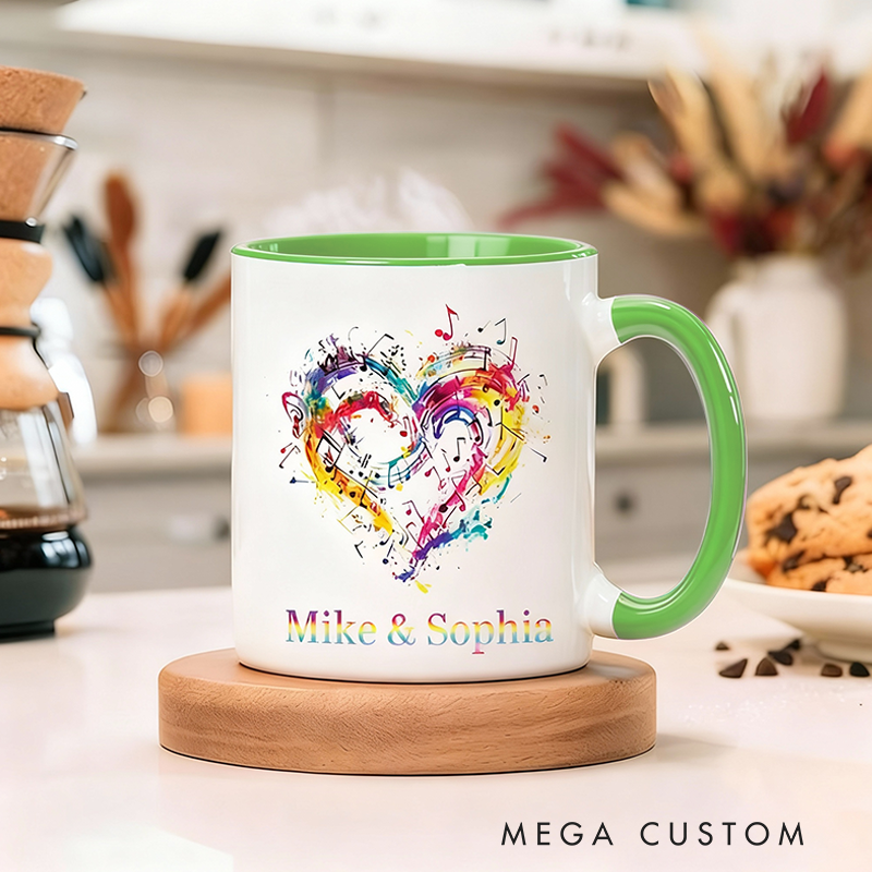 Personalized Name Music Heart Ceramic Mug Gift for Music Lovers and Couple Gift