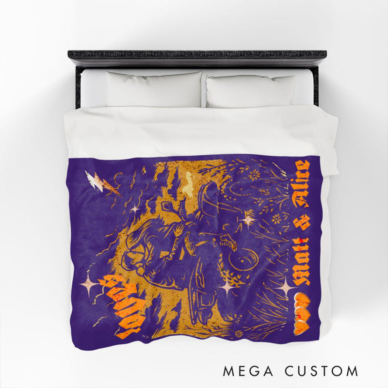 Personalized ATV Couple Velveteen Plush Blanket Custom Names and Colors Quad Rider Blanket Gift for Biker Lovers and Valentines Day