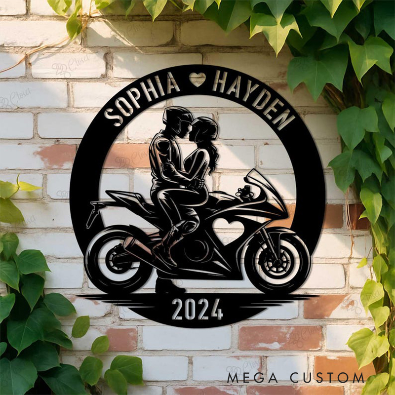 Personalized Biker Couple Metal Sign Personalized Motorcycle Couple Wall Art Romantic Decor Anniversary or Wedding Gift for Biker Lovers