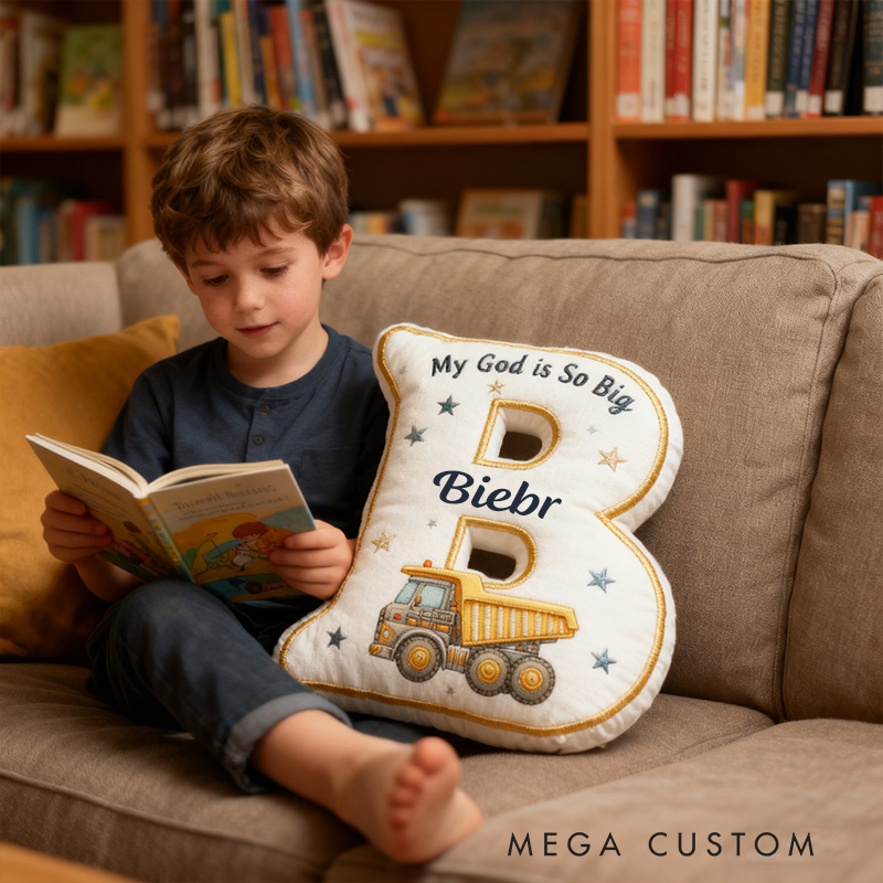 Personalized My God is so Big Excavator Letter Pillow with Custom Name Kid Room Decor Religious Gift for Kids Christian Quotes Gift Graphic 3D Print