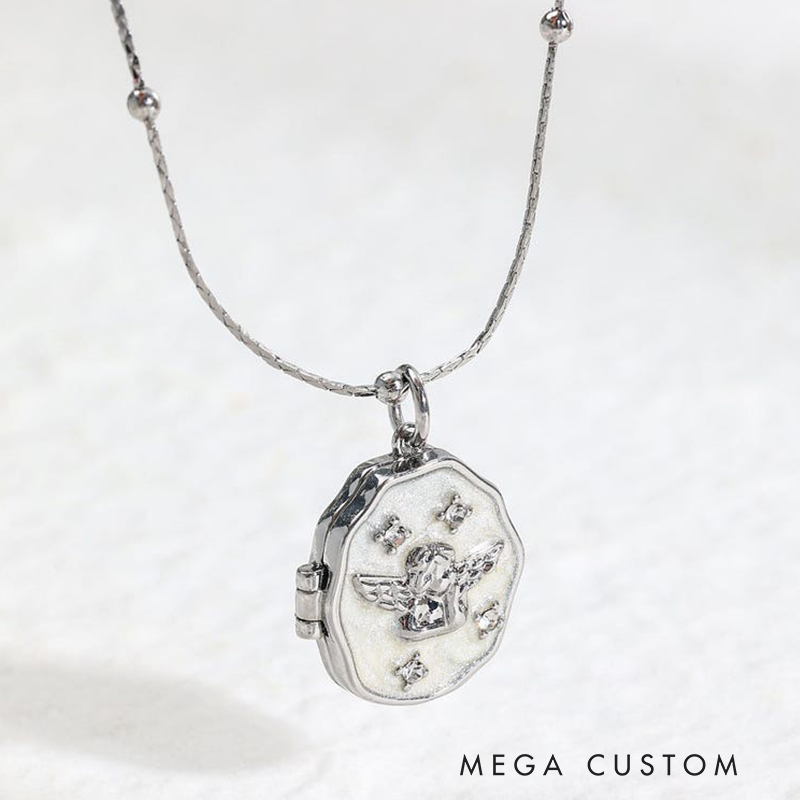 Personalized Angel Locket Necklace with Photo Vintage Locket Necklace Memorial Jewelry Necklace for Loss of Loved One