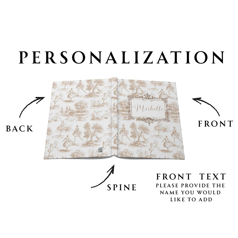 Personalized A5 Toile De Ballerina Hardcover Journal Custom Ballerina Notebook Choreography Studio Dancer Gift Recital or Team Gift for Ballerinas